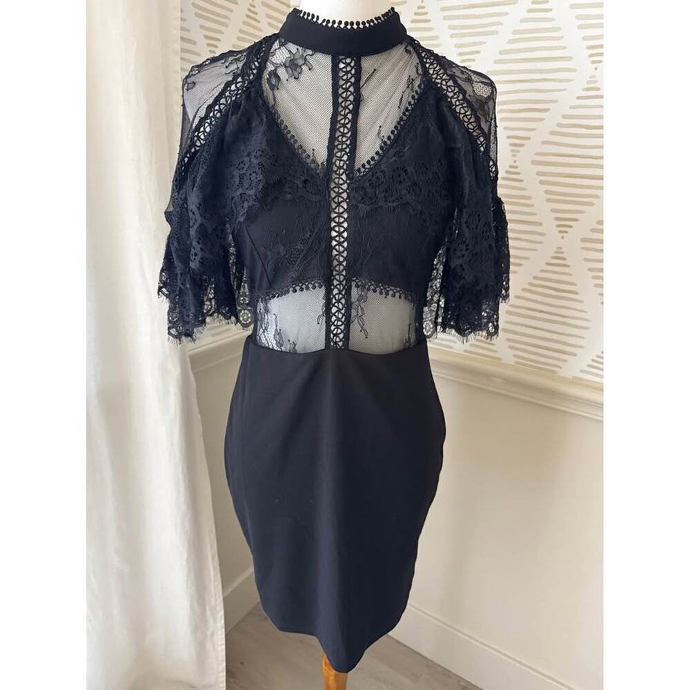 Boutique Women’s Large Black Lace Cutout Mini Dressa - Picture 3 of 9